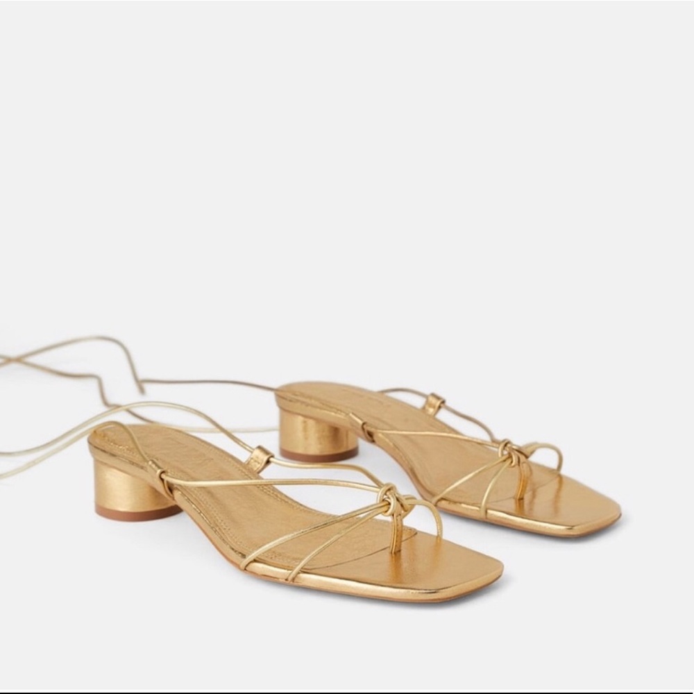 Zara heeled leather sandal thin strap sandals NWT